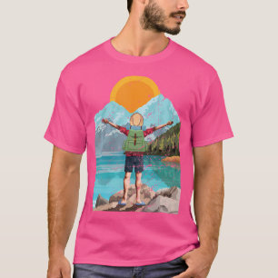 Retro Vinyl Record and Nature Sunset Wanderung Lon T-Shirt
