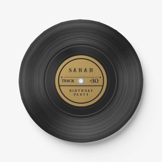 Retro Vinyl Record Birthday  Pappteller (Vorderseite)