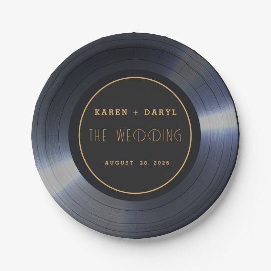 Retro Vinyl Record Black Wedding Pappteller (Vorderseite)