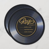 Retro Vinyl Record Black Wedding RSVP Einladung (Vorne/Hinten)