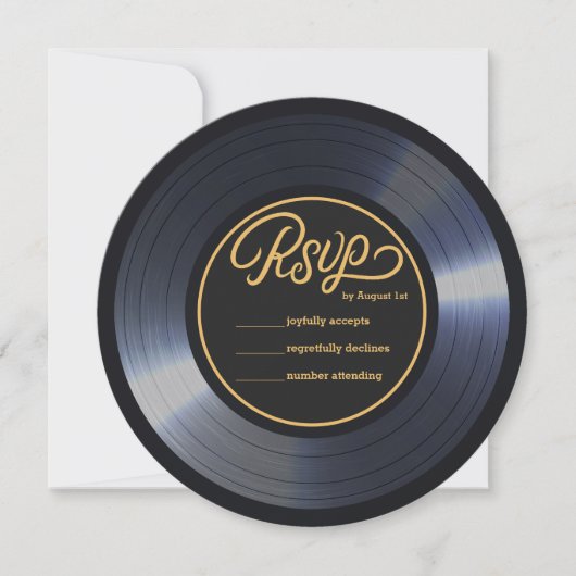 Retro Vinyl Record Black Wedding RSVP Einladung (Vorderseite)