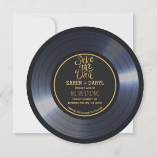 Retro Vinyl Record Black Wedding Save the Date Inv Einladung