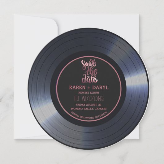 Retro Vinyl Record Black Wedding Save the Date Inv Einladung (Vorderseite)