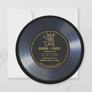 Retro Vinyl Record Black Wedding Save the Date Inv Einladung