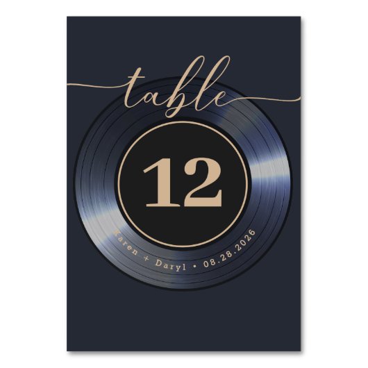 Retro Vinyl Record Black Wedding Tischnummer (Vorderseite)