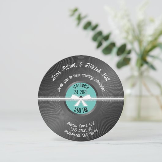 Retro Vinyl Record Einladung (Stehend Vorderseite)