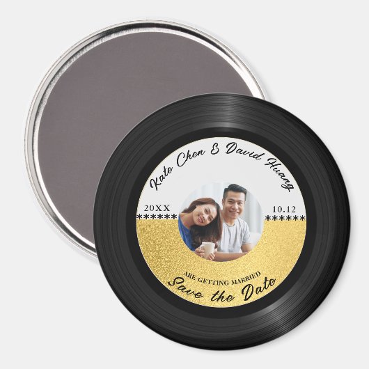 Retro Vinyl Record Foto Save the Date Magnet (Vorderseite/Rückseite)