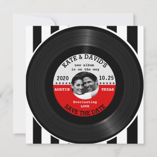 Retro Vinyl Record Foto Save the Date Vorlage (Vorderseite)