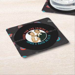Retro Vinyl Record Gastgeschenk Hochzeit Foto Viel Rechteckiger Pappuntersetzer