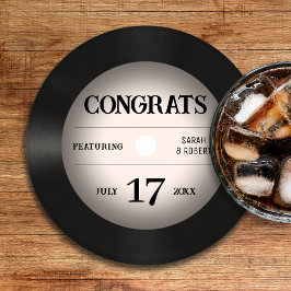 Retro Vinyl Record Hochzeit Herzlichen Glückwunsch Runder Pappuntersetzer