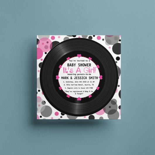 Retro Vinyl Record l Modern Chic Girl Babydusche Einladung