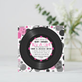 Retro Vinyl Record l Modern Chic Girl Babydusche Einladung (Stehend Vorderseite)
