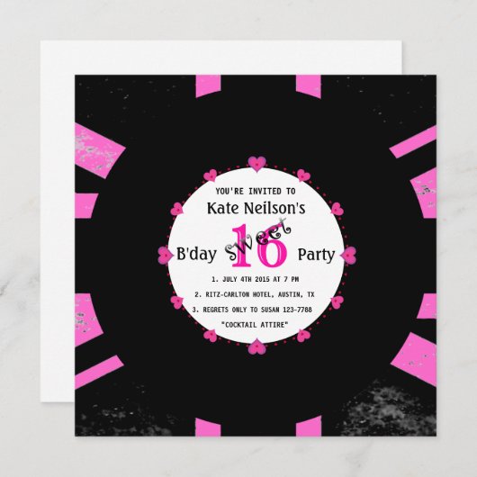 Retro Vinyl Record l Modern Sweet 16 B'day Einladung (Vorne/Hinten)