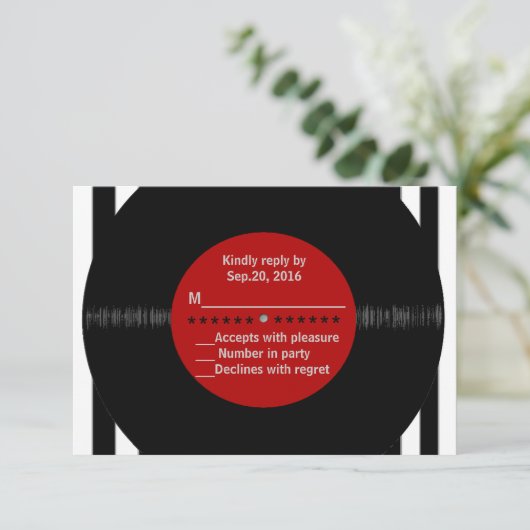 Retro Vinyl Record l Modernes UAWG RSVP Karte (Stehend Vorderseite)