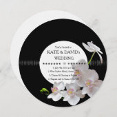 Retro Vinyl Record Orchids Moderne Hochzeiten Einl Einladung (Vorne/Hinten)