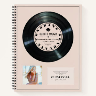 Retro Vinyl Record Pink Abschluss Gästebuch Notizblock
