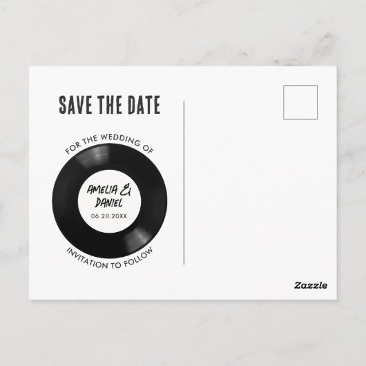 Retro Vinyl Record Rosa Diskothek Save the Date Postkarte (Rückseite)