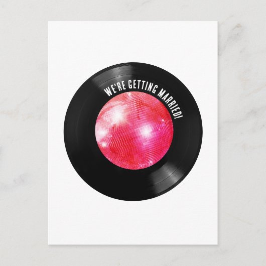 Retro Vinyl Record Rosa Diskothek Save the Date Postkarte (Vorderseite)