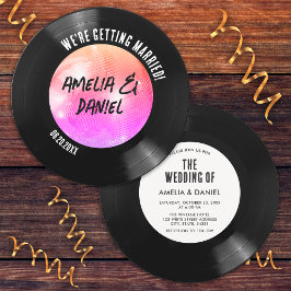 Retro Vinyl Record Rosa Orange Disco Ball Wedding Einladung