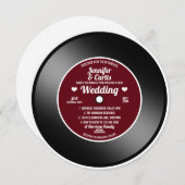 Retro Vinyl Record Rote Hochzeit Einladung (Vorne/Hinten)