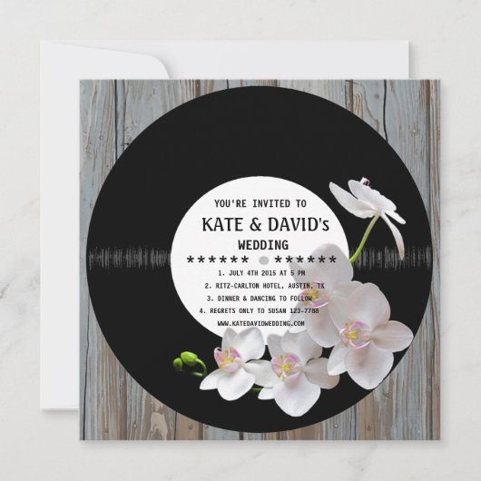 Retro Vinyl Record Rustic Country Wedites Einladun Einladung (Vorderseite)
