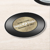 Retro Vinyl Record Speichern Sie die Ankündigungen Runder Pappuntersetzer (Angewinkelt)