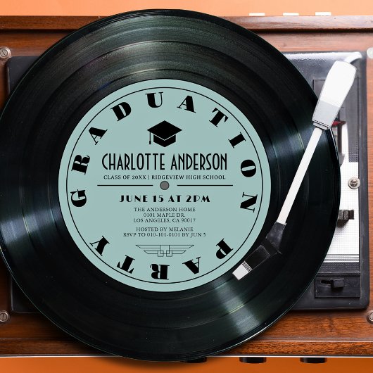 Retro Vinyl Record Türkis Abschluss Einladung
