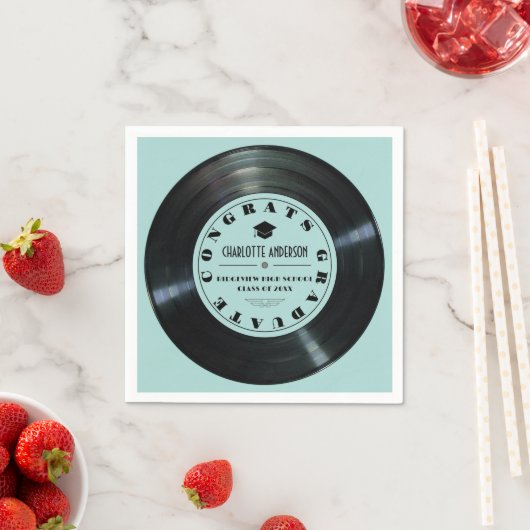 Retro Vinyl Record Türkis Abschluss Serviette (Beispiel)