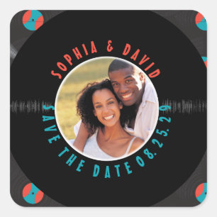 Retro Vinyl Record Wedding FOTO SAVE THE DATE Quadratischer Aufkleber