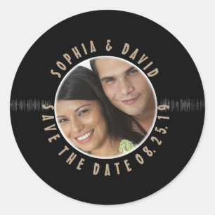 Retro Vinyl Record Wedding FOTO SAVE THE DATE Runder Aufkleber