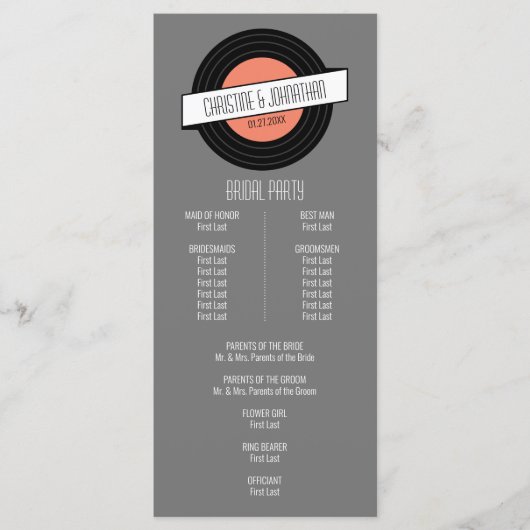 Retro Vinyl Record Wedding Program Programm (Vorderseite)