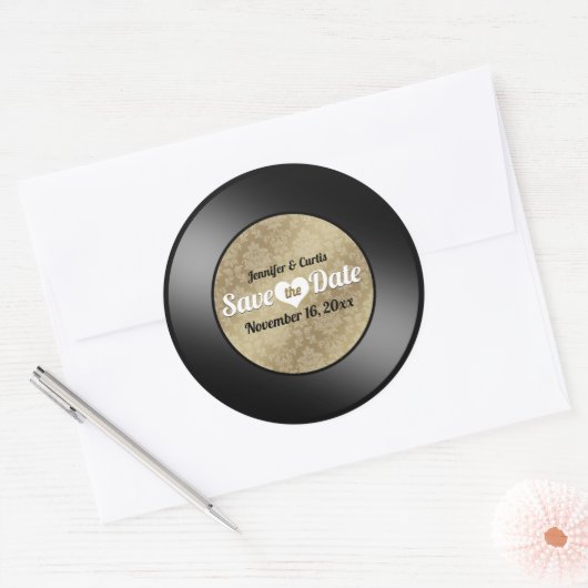 Retro Vinyl Record Wedding Save the Date Classic R Runder Aufkleber (Umschlag)