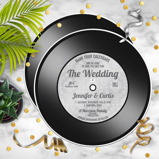 Retro Vinyl Record Wedding Save the Date Einladung