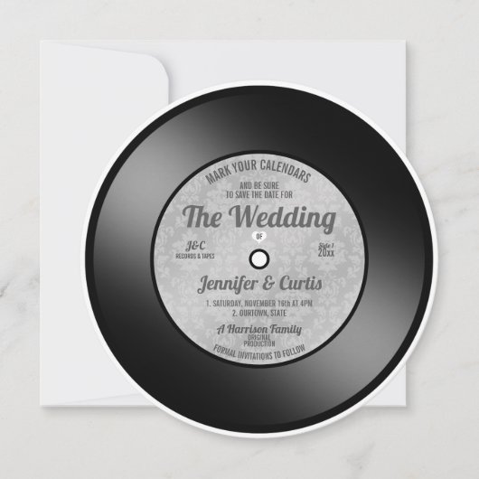 Retro Vinyl Record Wedding Save the Date Einladung (Vorderseite)