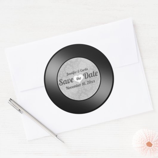 Retro Vinyl Record Wedding Save the Date Runder Aufkleber (Umschlag)