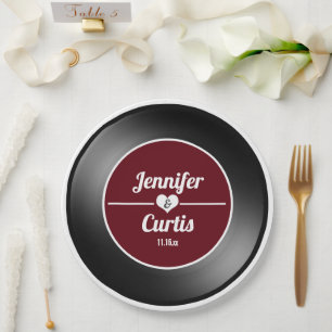 Retro Vinyl Record Wein Red Wedding Party Pappteller