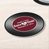 Retro Vinyl Record Wein Red Wedding Retro Vinyl Sp Runder Pappuntersetzer (Angewinkelt)