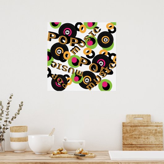 Retro Vinyl Records Pop Music Theme Poster (Küche)