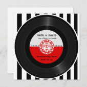 Retro Vinyl Rekord Doppel Glück Hochzeit Einladung (Vorne/Hinten)