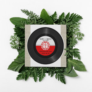 Retro-Vinyl-Schallplatte Doppelglück Hochzeit Einladung