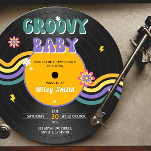 Retro-Vinyl-Schallplatte Groovy Baby Shower 70er 8 Einladung