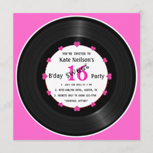Retro-Vinyl-Schallplatte l Modern Sweet 16 Geburts Einladung