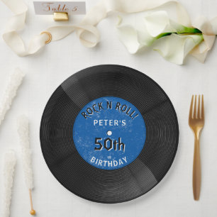 Retro-Vinyl-Schallplatte Rock N Roll Blau Geburtst Pappteller