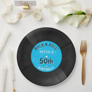 Retro-Vinyl-Schallplatte Rock N Roll Blau Geburtst Pappteller