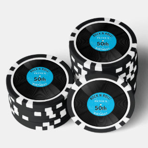 Retro-Vinyl-Schallplatte Rock N Roll Blau Geburtst Pokerchips