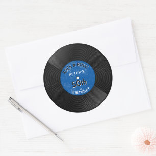 Retro-Vinyl-Schallplatte Rock N Roll Blau Geburtst Runder Aufkleber