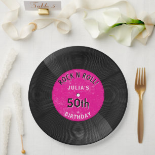 Retro-Vinyl-Schallplatte Rock N Roll Pink Geburtst Pappteller