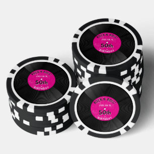 Retro-Vinyl-Schallplatte Rock N Roll Pink Geburtst Pokerchips