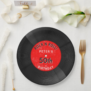 Retro-Vinyl-Schallplatte Rock N Roll Roter Geburts Pappteller