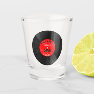 Retro-Vinyl-Schallplatte Rock N Roll Roter Geburts Schnapsglas